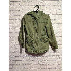 Gap Kids Girls Olive Green Utility Hooded Jacket XXL 14-16 Cotton Quilted Detail